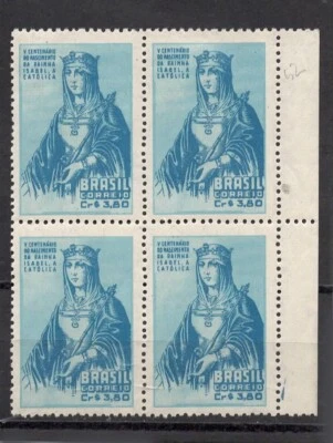 #717 RHM:C274 Mi:#777 MNH 1952 Brazil 5° CENTENÁRIO DE ISABEL block 4 stamps - Image 1 of 2
