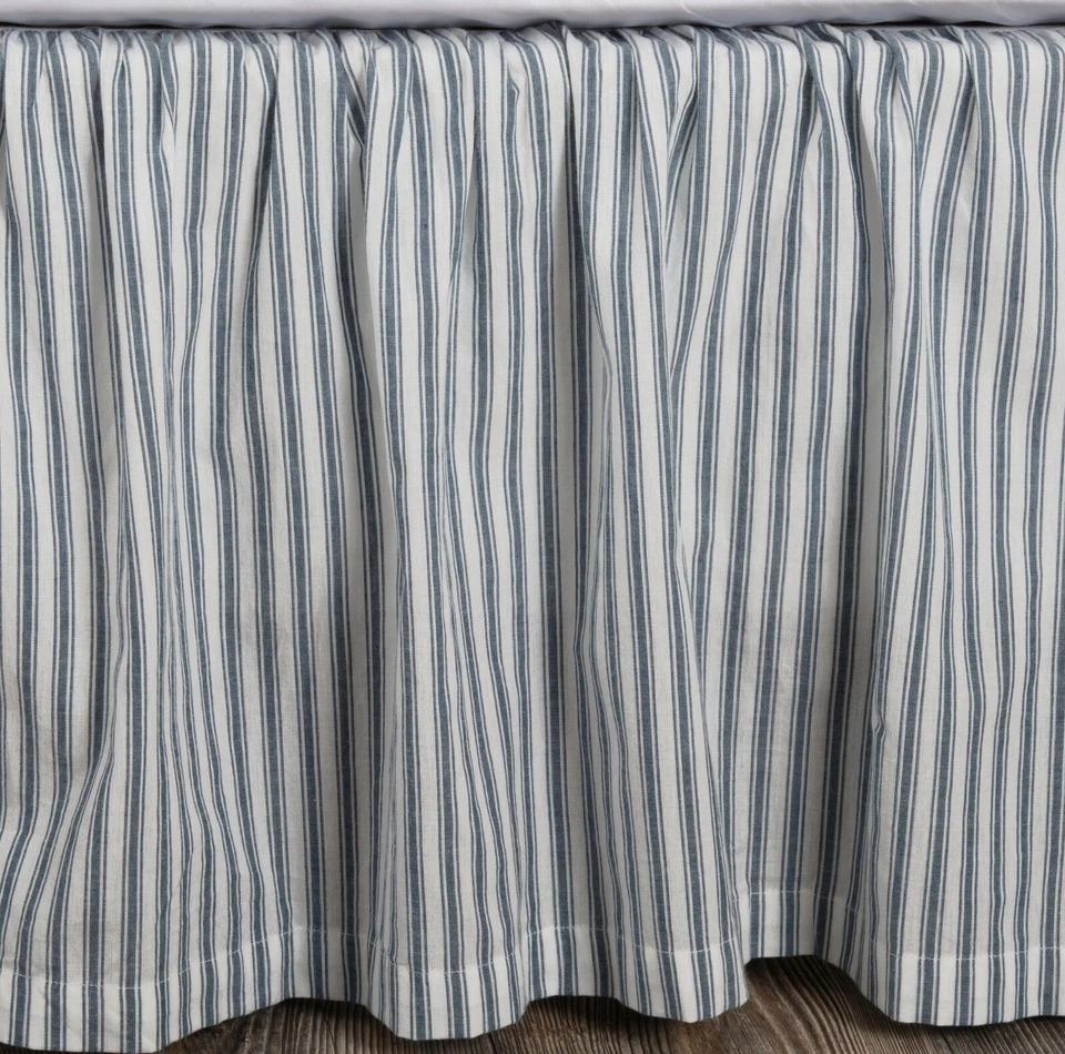 Denim Gathered Twin Polvo Volantes Azul Rayas Estilo Granja Aserradero Molino Foto 1 de 4