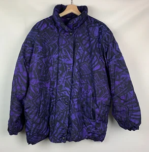 Brugi Ski Jacket Purple/Black Abstract Print Stand Collar Snap Zip Lined Size 3X - Picture 1 of 12