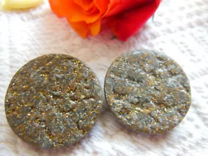 Duo boutons vintage à pied violet Gris texturé paillette diamètre 2,7 cm D2R - Picture 1 of 3