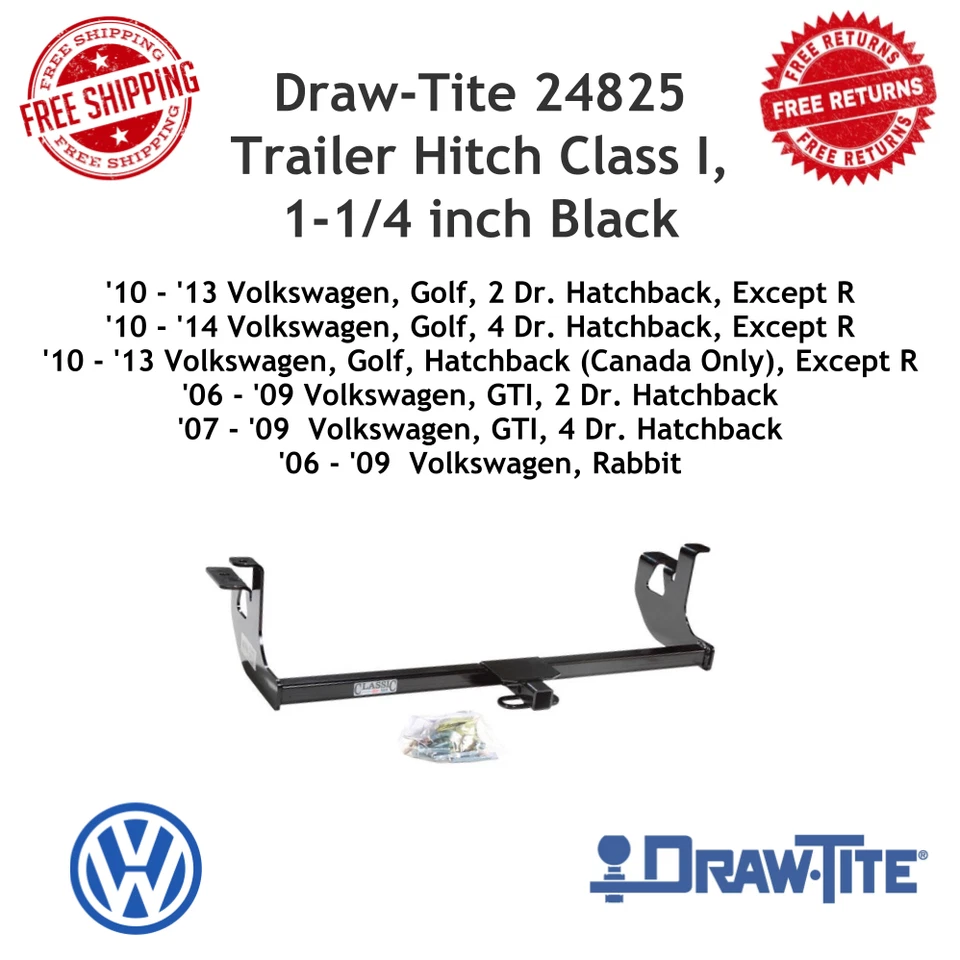 Draw-Tite 24825 拖车挂架 I 级,1-1/4 英寸接收器适用于大众高尔夫、GTI、兔子 — 第 1/4 张图片