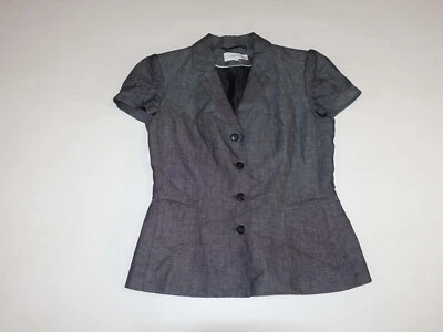 Calvin Klein 女式 4 纽扣西装外套 6 码灰色亚麻混纺短袖 — 第 1/4 张图片