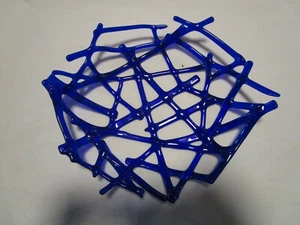 Arte moderno vidrio coral palos cuenco fusionado azul cobalto tela de araña abierta 10” con - Imagen 1 de 7