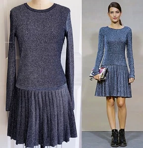 14A SUPERMARKET CHANEL METALLIC BLUE LONG SLEEVE CC MINI DRESS 40 - Picture 1 of 11
