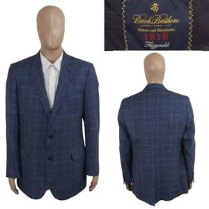 Brooks Brothers Fitzgerald Saxxon Karo Karo Blau Wolle Seide Leinen Sport Mantel 42 - Bild 1 von 10