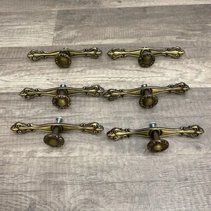 Vintage Amerock Drawer Cabinet Door Pulls Hardware Brass Bronze Set of 6 - Picture 1 of 5
