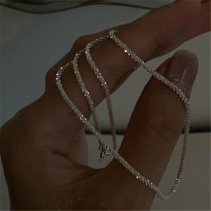 Fashion 925 Silver Gypsophila Flash Chain Necklace Clavicle Women's Jewelry Gift - Picture 1 of 9