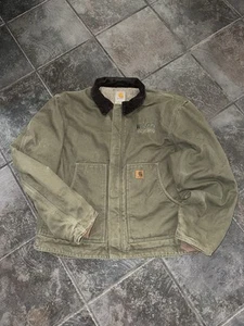 Carhartt Jacket Mens Large Olive Green J164LOV Fleece Lined Chore Barn Work - Picture 1 of 5