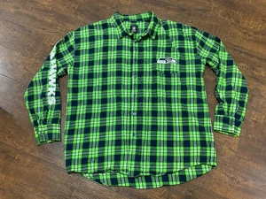 Seattle Seahawks Team Apparel NFL Green Plaid Flannel Long Sleeve Large Men’s - Picture 1 of 12
