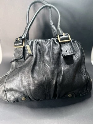 Bolso de mano Abro Made In Rumania de cuero negro detalle de hebilla de latón Foto 1 de 4