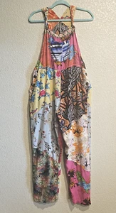 SACRED THREADS funky floral hippie rayon OVERALLS ROMPER JUMPSUIT JUMPER S/M - Picture 1 of 19