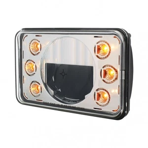 4" x 6" Rectangular Crystal Headlight with 6 Dual Function Amber LED - Low Beam - Picture 1 of 5