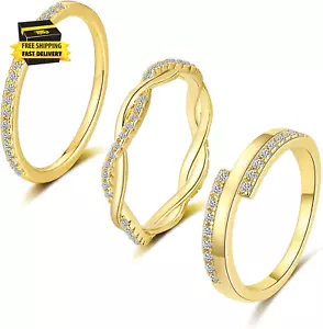 3PCS Gold Rings for Women, Silver Stackable Thumb Rings Non Tarnish Thin Cubic Z - Picture 1 of 6