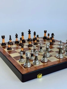 Juego de ajedrez de madera con piezas de piedra acrílica, piezas de ajedrez, arte ajedrez, juego de ajedrez - Imagen 1 de 9