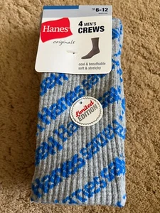 Hanes Mens Originals 4 Pack Crew Socks Grey Grey Black White Large - Picture 1 of 7