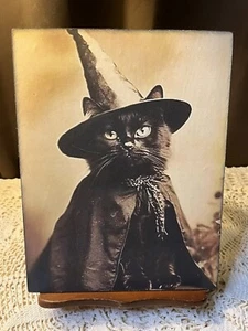 Victorian Witchy  Black Cat, Vintage Halloween, Handcrafted Plaque / Sign B - Picture 1 of 3