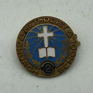 Methodist Church + School Pin 2 Year Member Pin Lapel Pin Patented Vintage - Picture 1 of 11