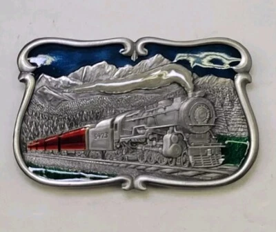 Tren de vapor ferroviario vintage 1984 Bergamot Brass Works hebilla de cinturón 5473 U-149 Foto 1 de 4