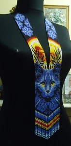 Handmade Beaded Necklace , Ukrainian Gerdan, Vyshyvanka Herdan. Totem Cat (#31) - Picture 1 of 7