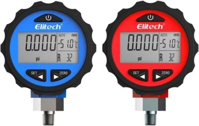 Elitech HVAC Pressure Gauge Set-14.5-500 PSI & -14.5-800 PSI (PG-30Pro Red+Blue) - Image 1 of 4