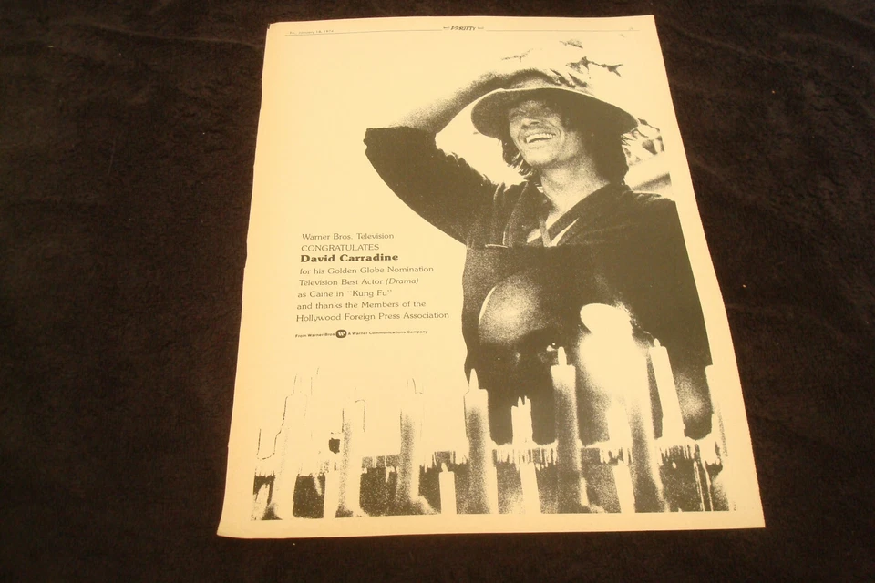 KUNG FU 1974 Golden Globe ad for David Carradine as Caine for Best Actor (Drama) - Изображение 1 из 1