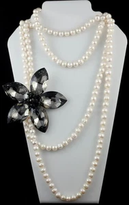 Large Fresh Water Pearl Layered Necklace with Austrian Crystal Flower - Picture 1 of 1