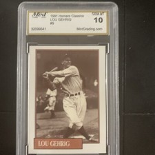 1991 Homers Cookies Classics Lou Gehrig New York Yankees #9 Graded 10 Gem MT