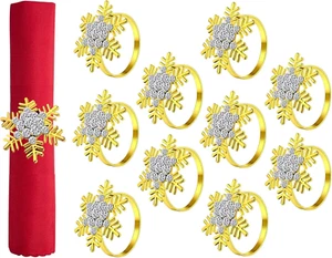 10 Pezzi Portatovaglioli Di Natale, Oro Fiocco Di Neve Portatovaglioli Fibbia pe - Foto 1 di 12