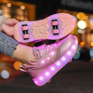 Roller skates shoes for kid 4 wheels sneakers boy girl lighted up quad skates - Picture 1 of 15