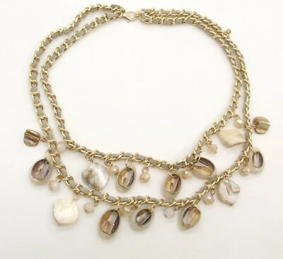 17.5" Gold-T Grey Suede Leather Conch Shell/Crystal Dangle Chain Choker Necklace - Image 1 of 3