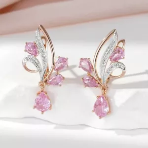 Luxus Creolen Ohrringe 585 / 14K Rosegold Echtgold gefüllt mit Zirkon für Damen - Bild 1 von 4