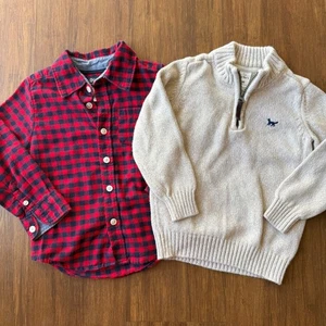 OshKosh Carters Conjunto de Invierno Niños 2T Beige Suéter Rojo Búfalo Camisa a Cuadros Vacaciones - Imagen 1 de 10
