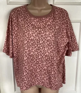 Tu Woman Size 16 Pink Leopard Print 100% Cotton Top T Shirt - Picture 1 of 5