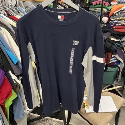 Camisa DE COLECCIÓN Tommy Hilfiger Hombres L/XL Azul Rendimiento Deportivo Bloques de Color Pullover Foto 1 de 4