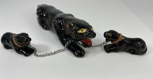 Vintage 50er Jahre Miniatur Black Panther mit 2 Jungen Keramik Figuren - Bild 1 von 9