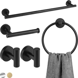 Stainless Steel Bath Towel Holder 5 Pieces Bathroom Accessory Set Hotel - Picture 1 of 12