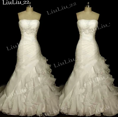 Vintage Mermaid Wedding Dresses Strapless Ruffly Lace Applique Tulle Bridal Gown - Image 1 of 4