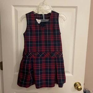 Dennis Uniform Girls' V-Neck Red/Blue Plaid/Pleated Dress Youth: Sz: 6 Pre owned - Picture 1 of 5