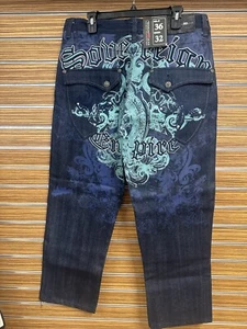 Jeans AZUL CRUDO Vintage Pierna Ancha con Diseño NUEVO CON ETIQUETA 36x32 - Imagen 1 de 7