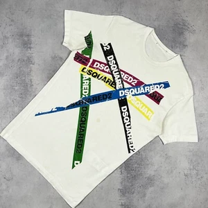 Luxury Dsquared2 Big Logo Mens Short Sleeve T Shirt Size S White Cotton Designer - Picture 1 of 16
