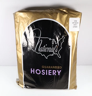 Meia-calça Nationals vintage barriga lisa preta tamanho C pacote com 6 nova náilon CT2 - Imagem 1 de 4