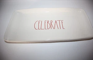 Rae Dunn Christmas CELEBRATE Serving Tray White W/Red Letters Rectangular 13"x7" - Picture 1 of 5