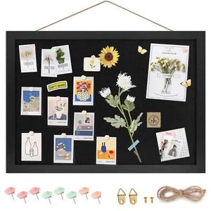 Black Cork Board Bulletin Board 16.7" X 11", Small Linen Corkboards with Fram... - Picture 1 of 6