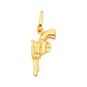 14K Real Solid Yellow Gold Revolver Hand Gun Pendant For Men Women - Picture 1 of 3