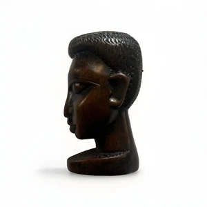 Vintage African Art Hand Carved Wood Head Bust Sculpture Statue - Picture 1 of 7
