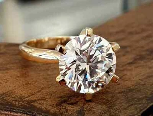 3 Ct Round Cut Moissanite Solitaire Engagement Ring Solid 10k Yellow gold - Picture 1 of 4