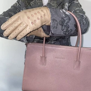 NWOT MARLOWE Italy Sand Beige Nappa Leather Perforated Driving Gloves sz 6.5 - Picture 1 of 9