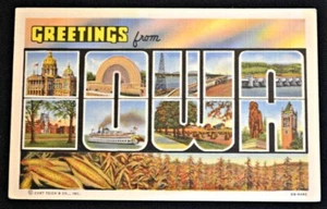 Greetings From Iowa IA Bubble Letters Postcard PC 1940s Unused Curteich OB-H492 - Picture 1 of 1