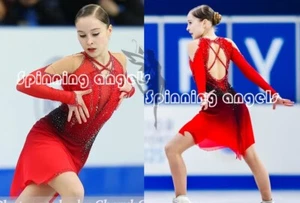 Patinaje sobre Hielo Adulto Figura Patinaje Vestido Gimnasia Disfraz Rojo Teñido - Imagen 1 de 8