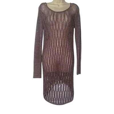 Top túnica Simply Vera Vera Wang tejido transparente manga larga alto-bajo M marrón Foto 1 de 4